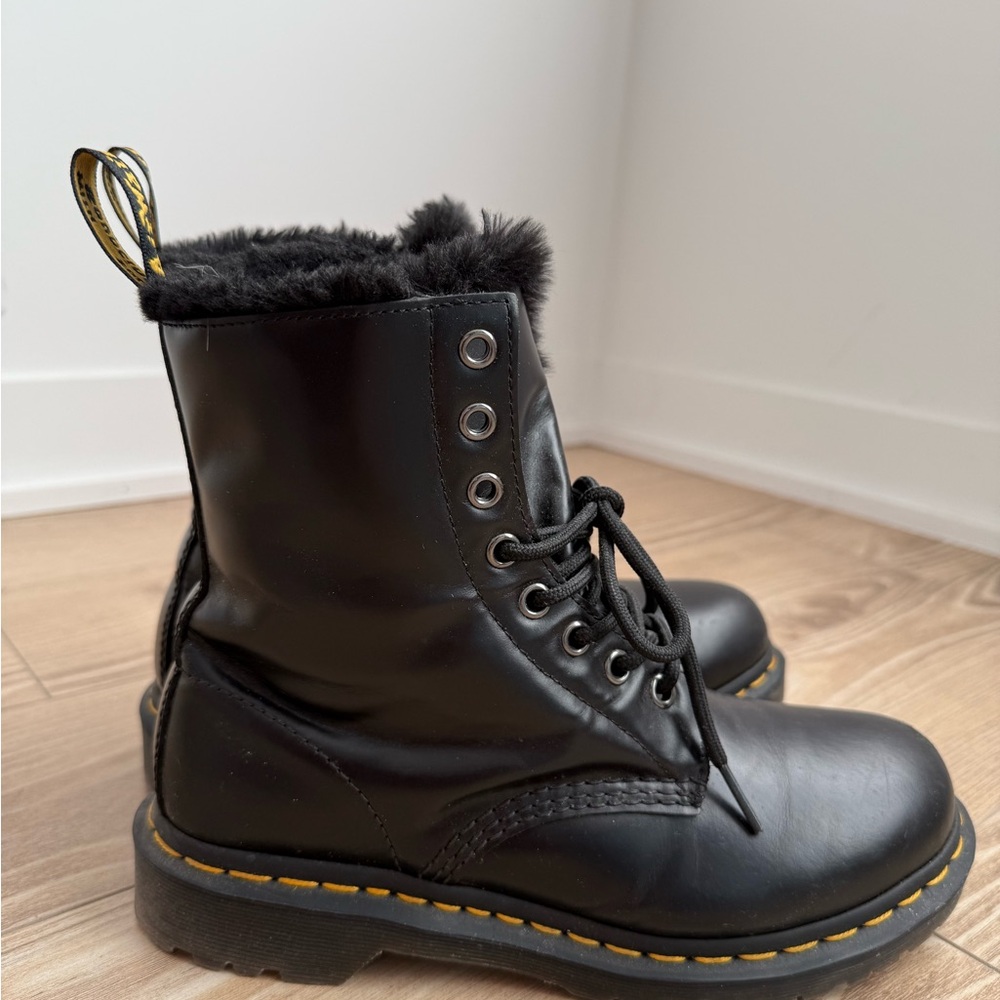 Dr. Martens Black Combat Boots with Yellow Stitching